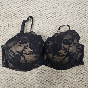 Torrid Curve Black Nude Lace Full Coverage BalconetteBra 40DDD Lightly Lined 360
